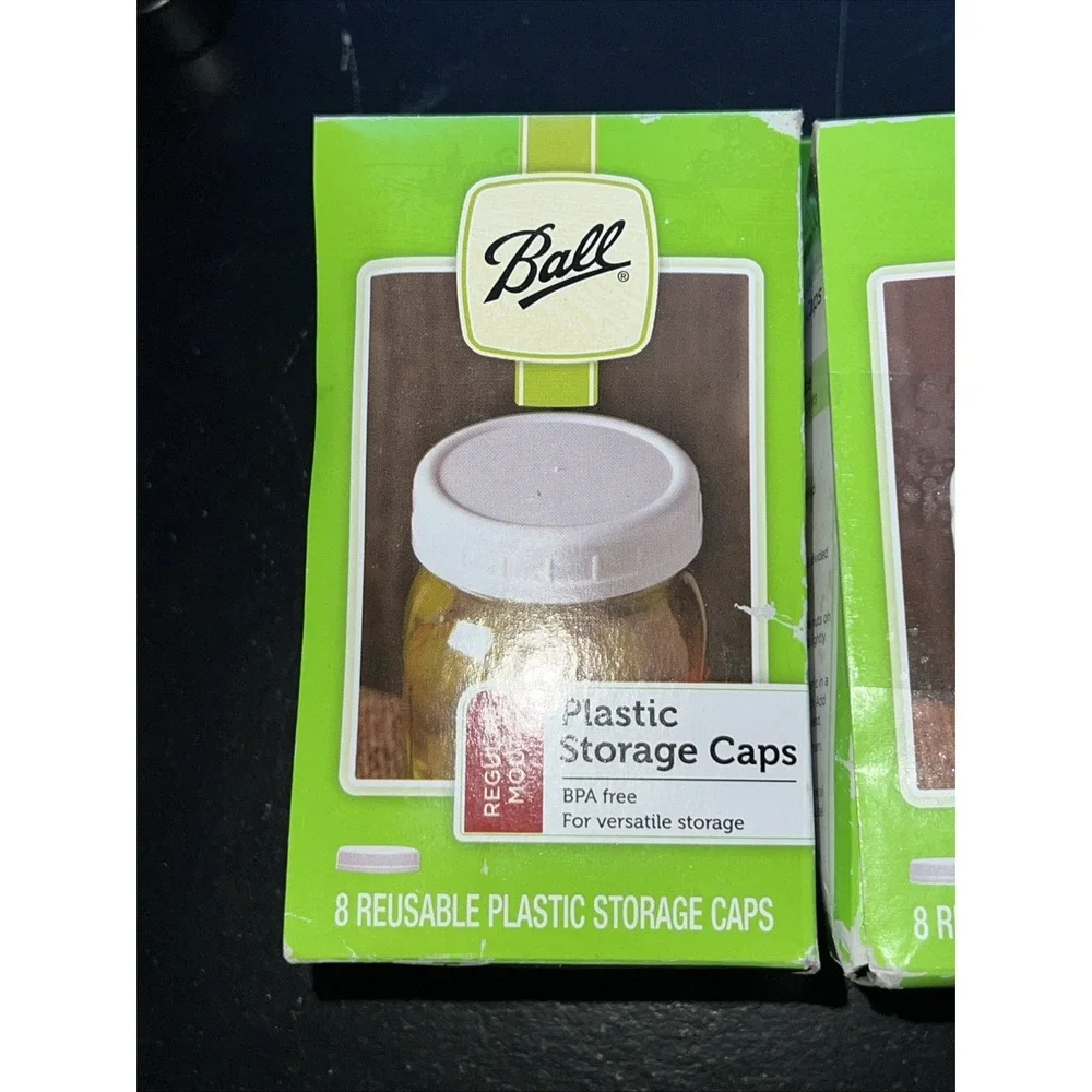 Set Of 2-8 Ball Regular Mouth Reusable Plastic Canning Jar White Storage Lids